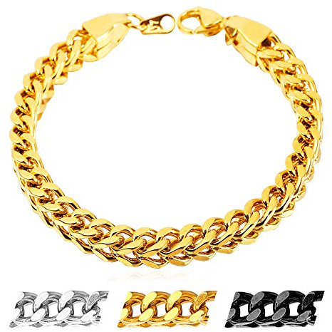 U7 Herren Gliederarmband 21cm 18k vergoldet massiv Franco Kette Armband 6mm Franco Link Panzerkette Männer Jungen klassische Armkette Modeschmuck Accessoire für Vatertag