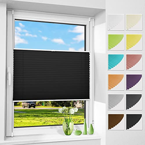 Allesin Plissee ohne Bohren Plissees Klemmfix Schwarz 100x120cm(BxH), Plisseerollo Faltrollo mit Klemmträger, Jalousie Rollos für Fenster und Tür, Sichtschutz und Sonnenschutz