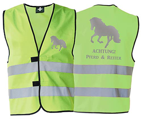 Generisch Warnweste Sicherheitsweste ACHTUNG! Reiter & Pferd mit reflektierendem Aufdruck 8 Farben 5 Größen