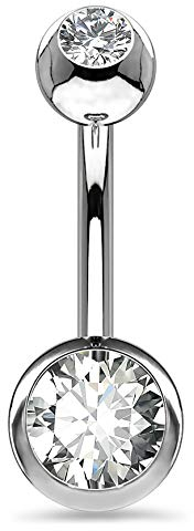 OUFER 14G Bauchnabelpiercing Titan 12 mm Stablänge Piercing Bauchnabel Lang Kurz CZ Kugeln Titanium Belly Button Piercing Navel Bars Silber 1.6mm Nabelring Frau Mann Geschenk Schmuck