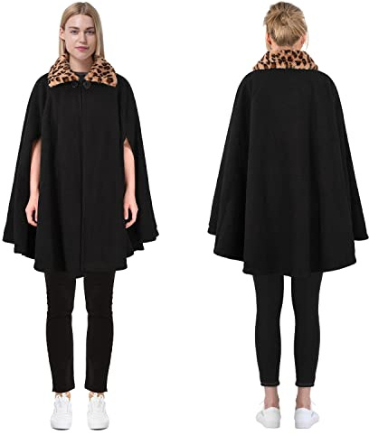 Catalonia Classy Poncho Blanket Women, Sherpa Fleece Cloak Coat, Soft Warm Snuggly Blanket Cape, Cozy Plush Wearable Blanket for Adult, Gift Idea Womens, Single layer/black