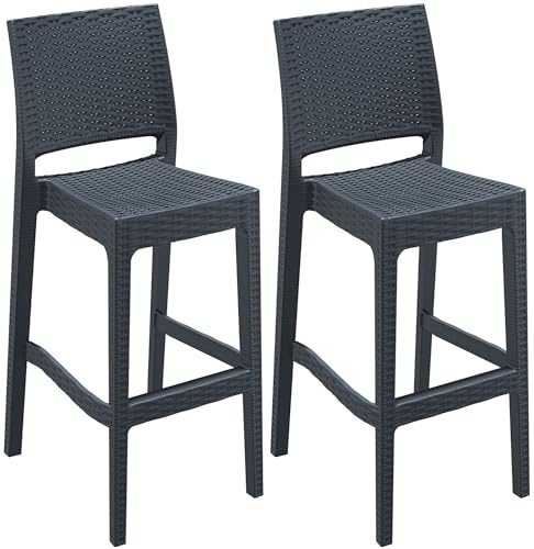 CLP 2er Set Barhocker Jamaica Mit Fußstütze I Outdoor-Tresenhocker In Rattan-Optik I Stapelbare Barstühle | Farbe dunkelgrau