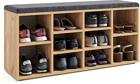 KOMTO Schuhbank mit Sitzfläche - Schuhregal Honig Eiche 104 x 50 x 30 cm Schuhschrank mit Sitzbank Flur Bank mit Stauraum Garderobenbank Sofia