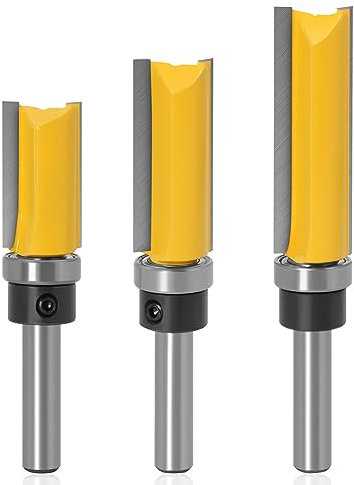 Bestgle 3pcs 8mm Shank Flush Trim Router Bit Set, Pattern Template Milling Cutter Tool for Woodworking, Trimming, Grooving & Edge Cutting