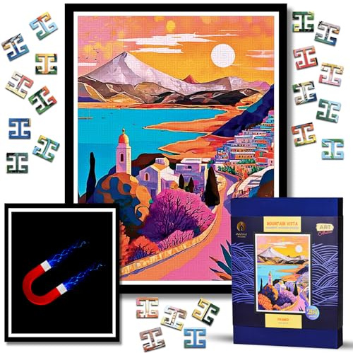Holzpuzzle Erwachsene Mit Rahmen - Magnetische HolzPuzzles Landschaft 300 Teile Schwer - Holz Puzzle Kunst Gemälde - Wooden Puzzle - Wanddeko Wohnzimmer - Geburtstags Weihnachten Geschenke