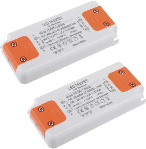 EPLZON 12V 15W Niedervolttrafo für MR16, MR11, GU4, GU5.3 LED Lampen (Packung mit 2 Stück)