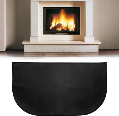 Hojalis Tappeto Ignifugo per Camino, 102 * 50 CM Tappetino per Camino, Tappeto Focolare Camino per stufa, camino, barbecue e griglia, Protegge i Pavimenti Dalle Scintille, Nero, Mezzo Rotondo