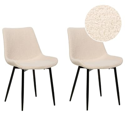 Beliani Conjunto de 2 sillas de Comedor Modernas tapicería de Tela bouclé Respaldo rebajado Asiento salón Comedor Beige Avilla