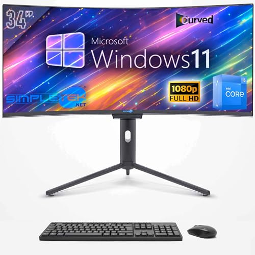 SIMPLETEK - PC All in one 34 Curvo FHD | i5 12° Gen | Windows 11 Pro | 4GB RAM | 120GB SSD | Webcam Integrata 5MP | WiFi6 e BT 5.2