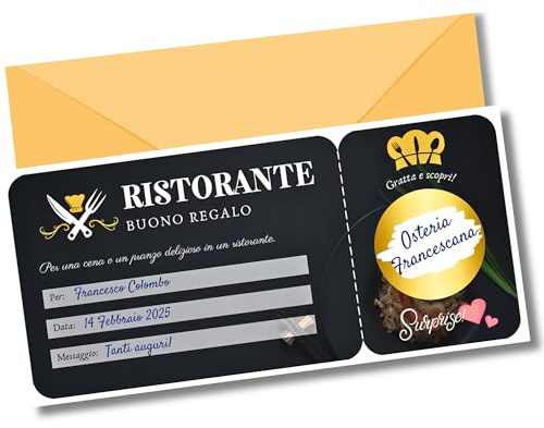 EQUIK PRODUCTS Buono regalo ristorante, cena romantica | Biglietto gratta e vinci personalizzato | Regalo coppia, regalo San Valentino, regalo Natale | Biglietto a grattare (RISTORANTE)