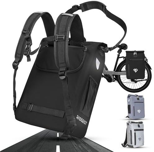 RADGEIST Fahrradtasche Rucksack – 3in1 Fahrrad Tasche für Gepäckträger mit Rucksackfunktion – Gepäckträgertasche 100% wasserdicht inkl. Laptopfach & Umhängegurt – Fahrradrucksack 24Liter