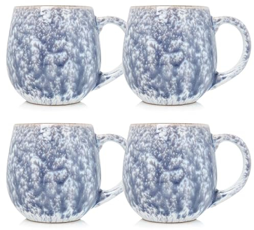 UNIQUE HOME LIVING Stoneware Coffee Mug Set of 4, 550ml Reactive Glaze Coffee Cups for Milk Hot Cocoa Latte Tea Cups with Handle, Microwave and Dishwasher Safe - Ombre Grey