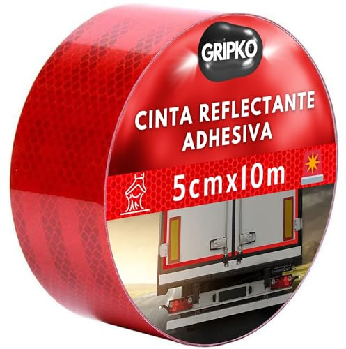 Gripko Reflekterande tejp röd 10 Mx5 cm - säkerhetstejp för hög nattsikt - resistent mot extrema förhållanden - perfekt för bilar, lastbilar, motorcyklar, släpvagnar och hantverk