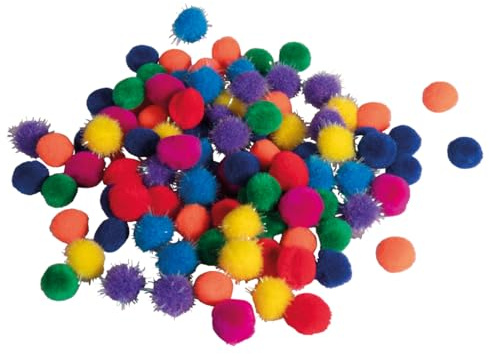 Rayher Pompon-Mischung, 10 mm ø, bunt sortiert, Btl. 96 Stück, Plüschbälle zum Basteln und Dekorieren, 75445990