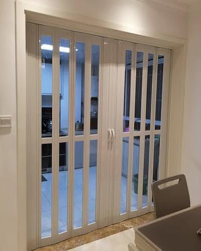 ENHEN Falttür Schiebe-Falttür mit Transparenten Acrylplatten, PVC-Raumteiler mit Ziehharmonika-Prinzip, Innen-Falttüren mit Breite Von 70-121 Zoll(218cmx203cm/86inx80in)