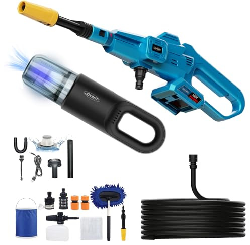 JOVANT Cordless Pressure Washer and Handheld Vacuum,350PSI Portable Power Cleaner, Rechargeable Vacuum Cleaner Powerful 12000PA, Portable Car Cleaning Kit, Battery and Charger Accessories