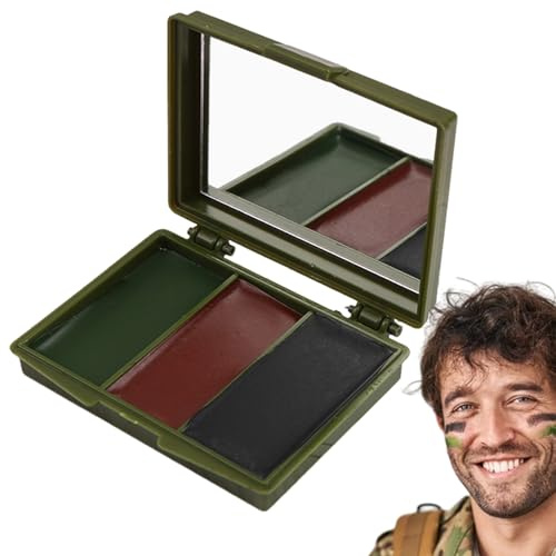 Gesichts-Tarnfarbe, International Tarnschminke Camouflage Set Mit Spiegel Make Up Creme 3 Farben, Concealment-Gesichtsfarbe, Jagdgesichtsfarbe Für Tarnung