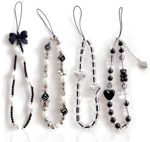 Yamobi 4 Stück y2k handyanhänger,Handy Kette Kurz,Klassischer Handyanhänger, Anhänger für Handyhüllen,Schlüsselanhänger-Armband für Kamera,Schlüsselanhänger