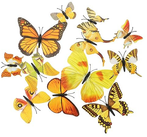 HOMOCONO 12 Stücke 3D PVC Schmetterlinge Wandaufkleber Abnehmbare Dekoration für Wohnzimmer Schlafzimmer Küche Lebensechte Wandtattoos für Heimdekoration und Bastelprojekte
