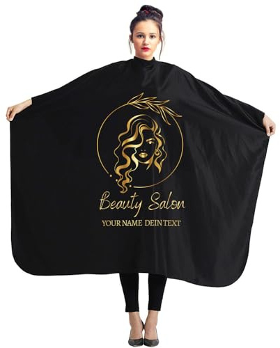 Ferocity Personalisierter Friseurumhang für Friseursalon 140 x 110 cm Schwarze Professionelle Salon Schürze Schönheitssalon und Heimgebrauch mit Ihrem Wunsch Text [111]