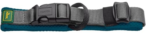 HUNTER Maldon Hundehalsband | Mesh & Nylon, lautlos & allergikerfreundlich, Zugentlastung, integriertes Adresslabel, Farbe: Petrol, Größe: M