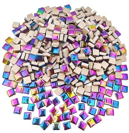 Keramik-Mosaikfliesen zum Basteln, Mosaikstücke für Heimdekoration oder Bastelarbeiten, Mosaikherstellung Zubehör (1 cm schillerndes Regenbogen-Quadrat)
