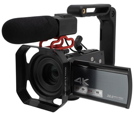 ASHATA 4K Video Camera, Camcorder 30MP, 4K Camcorder with 3.5 Inch IPS Touchscreen, 30x Zoom, Anti Shake Video Recorder Camera with External Microphone Lens Hood