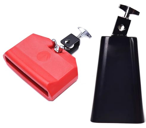 MOONBACK 6 Inch Cowbell And Jam Block Set, Plastic Musical Percussion Block, Latin Drum Instrument, Cowbell for Drum set Latin Percussion Instrument Kit Red