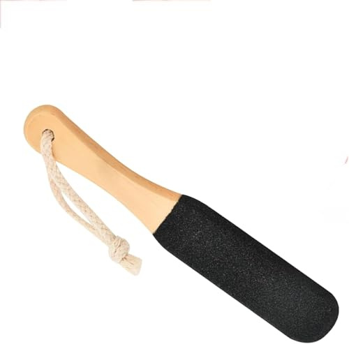 Fußfeile, Bimsstein, Peeling, Pediküre, Raspel, Fußschrubber mit Holzgriff, entfernt harte abgestorbene Haut, Hornhaut, trockene, raue, rissige Maisfüße in der Dusche (schwarz)