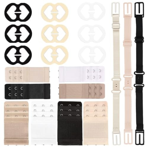 KEYRI 20 PCS BH Verlängerung 3 Haken BH Verlängerung für Frauen und Mädchen | 2 Haken Anti-Rutsch-Schnalle Hemdverlängerung Bra Extender BH Erweiterung (Haut+Weiß+Schwarz, 20 Kombinationen)