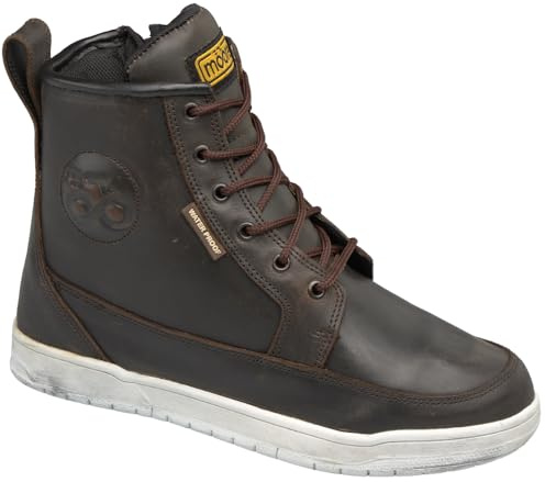 Moore Botas Moto Comfort Zip Marrón Piel, Membrana Imp. MRX-wp, Refuerzo Tobillo, Suela Tipo Sneaker, Cert. EN13634:2017 (Marron, Sistema tallas calzado EU, Adulto, Hombre, Números, mediano, 43)
