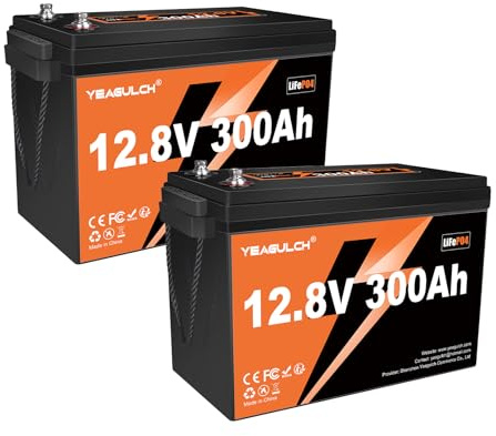 Yeagulch Batterie Lithium 2 x 12V 300Ah LiFePO4 – BMS 200A Intégré, 6000 Cycles, 3840Wh 12V Batterie LiFePO4 Rechargeable adaptée au Camping-Car, Stockage Solaire, Hors Réseau