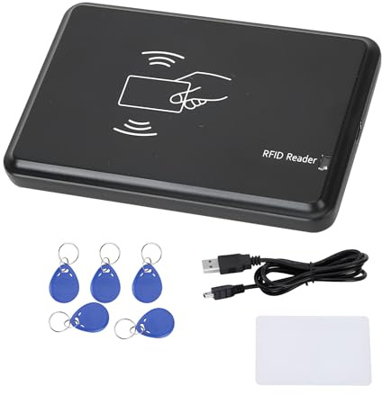 Ouitble USB RFID Reader ID Kartenlesegerät 125Khz USB Kartenleser Personalausweis Kontaktlos mit 5 Stück Schlüsselanhänger und 1 Karte
