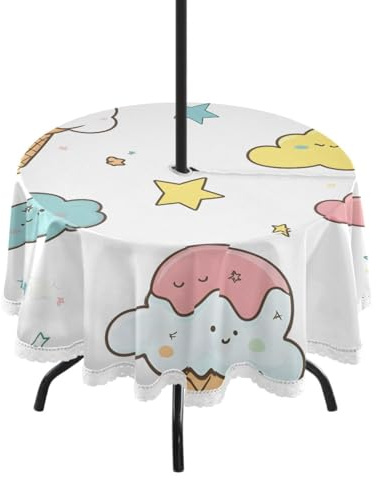 SKYSHU Graziosa tovaglia per esterni con gelato da 152 cm, impermeabile, antimacchia, resistente alle pieghe, lavabile, con foro per ombrellone e cerniera, per patio, barbecue, cortile, vacanze, feste