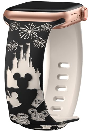 Cartoon Engraved Strap Compatible with Apple Watch Straps 40mm 38mm 44mm 45mm 41mm 42mm 49mm Women, Two-Tone Cute Soft Silicone Sport Strap for iWatch Series 10/9/8/SE/7/6/5/4/3/2/1