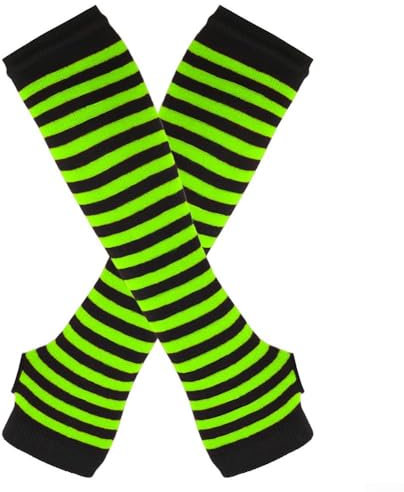 Lecreatekit Kuscheln Sie sich in dieser Saison mit langen, gestreiften Strick-Ellenbogen-Fäustlingen, leuchtend grün, Einheitsgröße