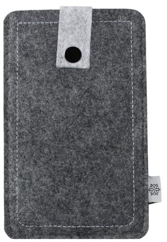 Davii Handy Filztasche passend für Apple iPhone 16 / 16e / 16 Pro (nur Handy), robuste Handy Schutzhülle mit Lasche & Druckknopf, Rundumschutz - L Grau
