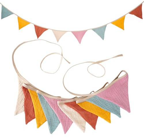 10Pcs Guirlande de fanions en Tissu pour Chambre d'enfant Guirlande Rose 3,15 m Guirlande de fanions en Tissu pour Jardin, Mariage, fête prénatale, décoration de Chambre de garçons (Jaune Rose)