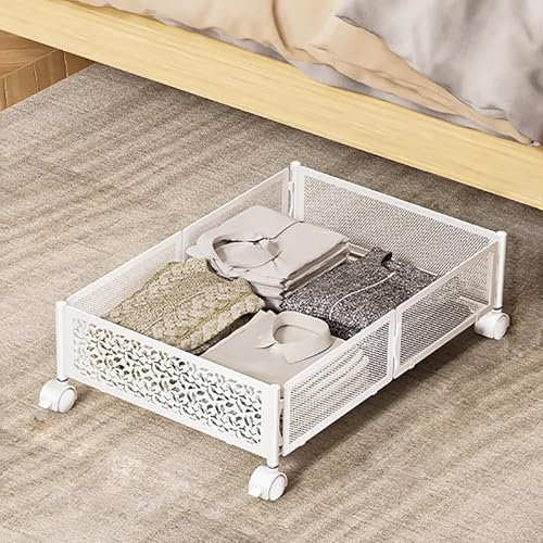 Cassetto pieghevole sotto il letto con ruote, cassetto in rete metallica per vestiti e scarpe, organizer salvaspazio per camera da letto e soggiorno