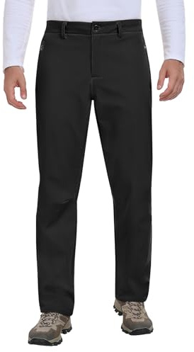 heekpek Pantalon Termico Hombre Invierno Impermeables Softshell Pantalones de Trabajo Trekking Esqui Snowboard Pantalón Forro Polar Senderismo, Negro, S