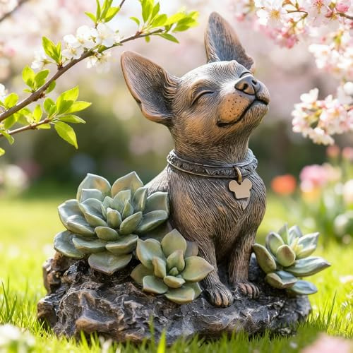 IVCOOLE Solar Dog Garden Statue - Outdoor Dog Decor with Solar Light, Resin Solar Garden Statue Waterproof for Patio Porch Lawn and Yard - Dog Figurine Gift for Mom, Grandma, Women Dog Lovers