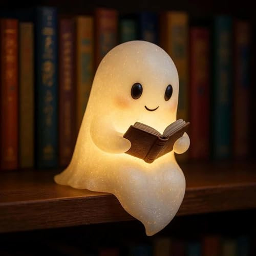 Generisch Niedliche Geister-Leselampe, Ghost Reading Book Lamp, Halloween Deko Led Geist Lampe, 3D-LED-Geister Statue Nachtlicht, Halloween Niedliche Ghost für Leser und Buchliebhaber (12cm)