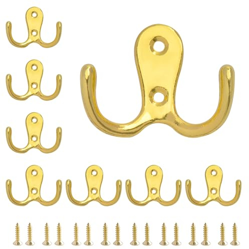 SZWLJ 8 stycken dubbel klädkrok, gyllene metall dubbel gaffel vägghängare, klädhängare för upphängning av kläder, handdukar, lämplig för sovrum, badrum.