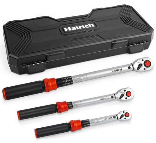 Hairich Drehmomentschlüssel Set 3‑teilig | 1/4″ + 3/8″ + 1/2″ | 3‑25 Nm, 5‑60 Nm, 20‑230 Nm | ±3% Genauigkeit | 72‑Zähne Ratschenkopf | Profi Torque Wrench für Fahrrad, Auto & Motorrad