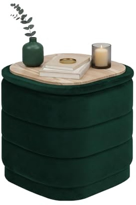 Bonlife Ottomane mit Stauraum, Klappbare Fußstütze mit Tisch, Fußstütze, Fußhocker für Wohnzimmer, Schlafzimmer, Flur, Flaschengrüner Samt,38x38x38cm
