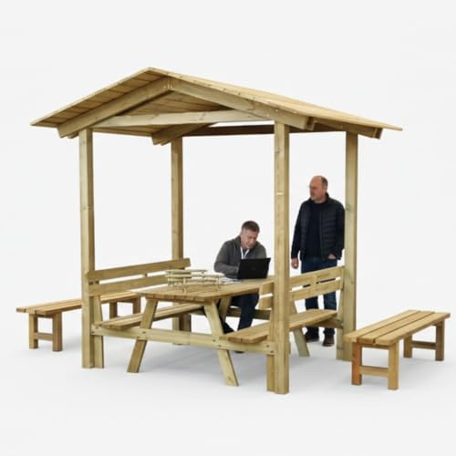 SUNWOOD GAZEBO in Legno con Tavolo da Picnic e Panche - Kit Struttura Copertura per Giardino Terrazza Esterno - Legno Massello Autoclave Classe 4 Made in Italy
