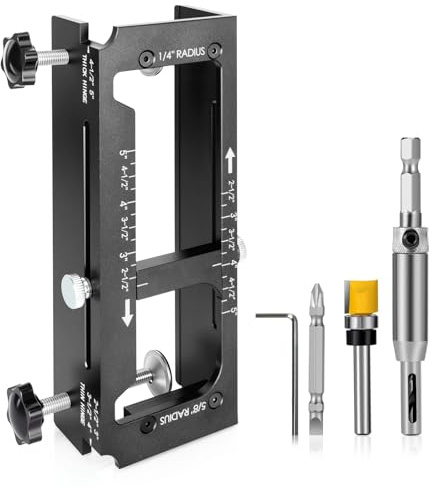 Door Hinge Jig,Aluminum Alloy Door Hinge Fits 2.5to 5 Length,1/4 Radius | Aluminum Alloy Door Hinge Template Jig Kit for Router,Adjustable Mortise Jig 2.5to 5, 5/8 Radius and Square Corner Types