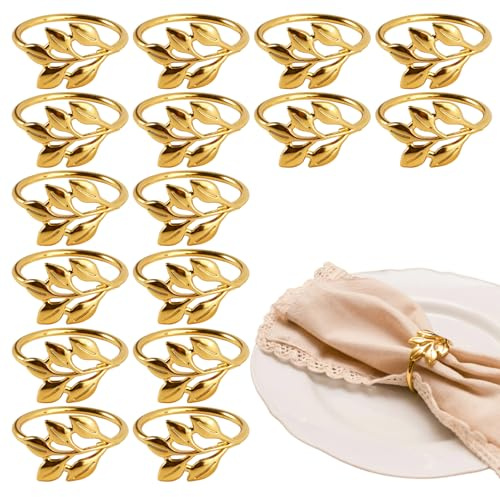 16 Piezas Anillos Servilleta de Metal Formas Hoja
