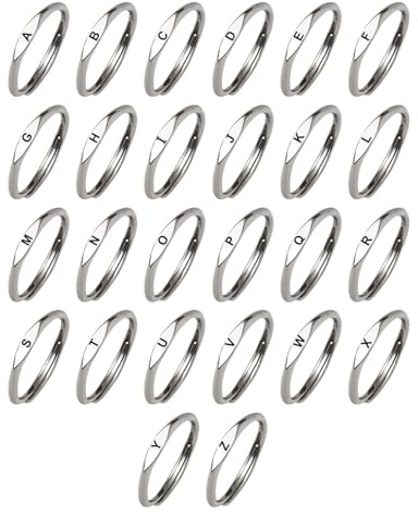 SCJJZ 26 Pezzi Anello Donna Acciaio Inossidabile Sottile Nocche,Lettera Anello Midi Twist, Anello Pianura Impilabile Argento Minimalista Pollice Band Anello Set per Donne Ragazze(A-Z)