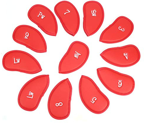 Golfschläger-Eisenschläger-Abdeckungen, wasserdichter Schutz, langlebig, staubdicht, verschleißfest, Golf-Eisen-Abdeckungen mit Zahlen für Golfschläger-Schutz, 12 Stück, Tasche, (Red)